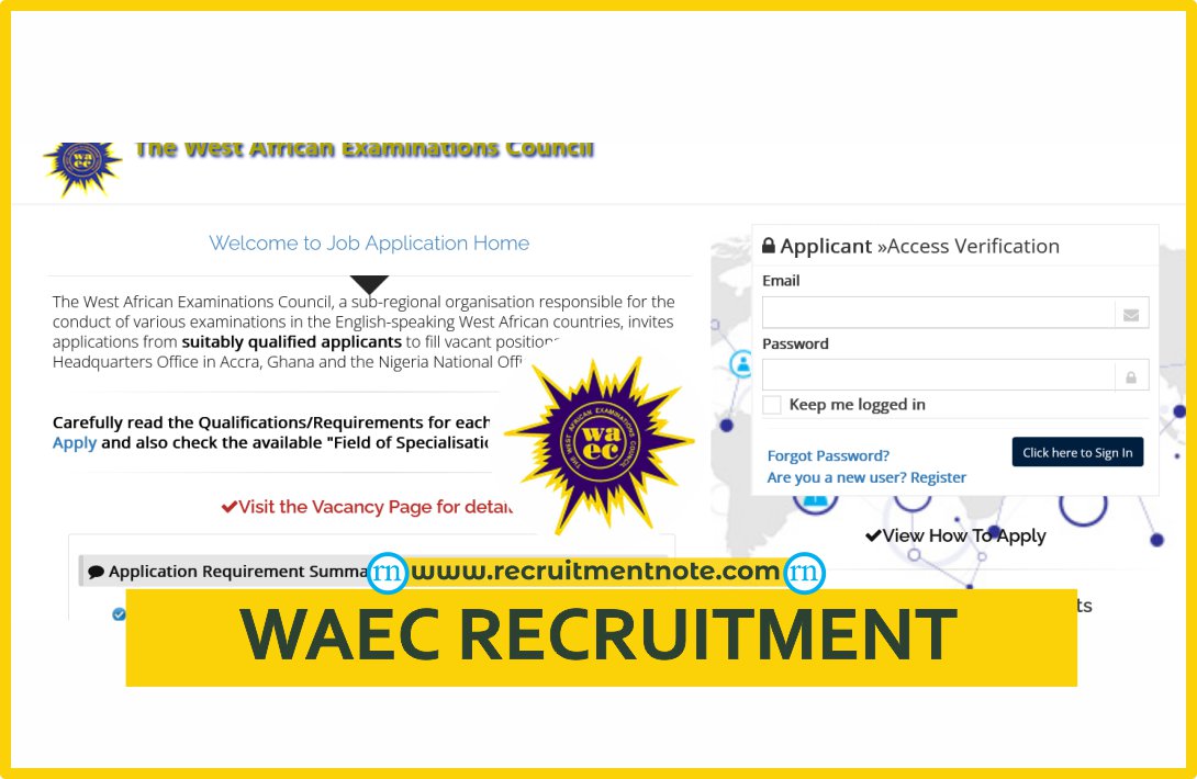 WAEC Recruitment 2023/2024 Application Form Portal recruitment.waec